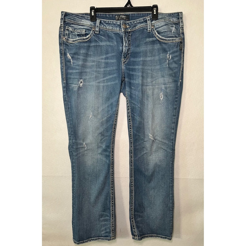 Silver Jeans Co Aiko Mid Bootcut Distressed Bikercore Grunge Denim Jean SZ22 L33